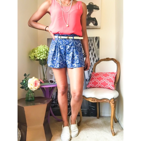 Socialite Pants - Socialite Blue High Waist Paisley Short Culottes